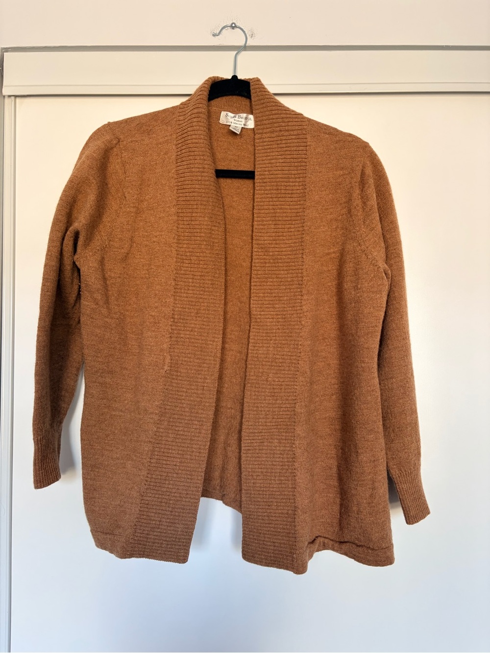 Cozy Open-Front Women's Cardigan Sweater - Camel Brown 100% Merino Wool